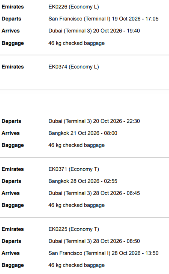 Rountrip Flight SFO to BKK